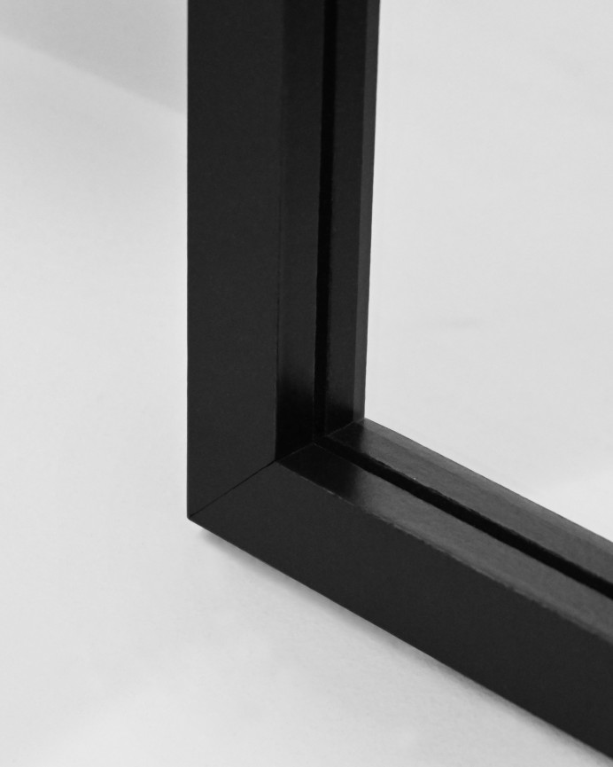 Set of 4 square wall mirrors in black wood tone measuring 30x30cm.
