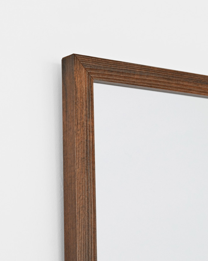Set of 3 rectangular walnut tone wooden wall mirrors measuring 90x30cm