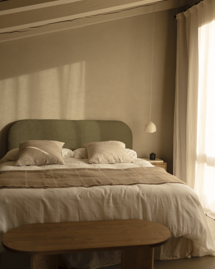 Green linen headboard cover in various sizes