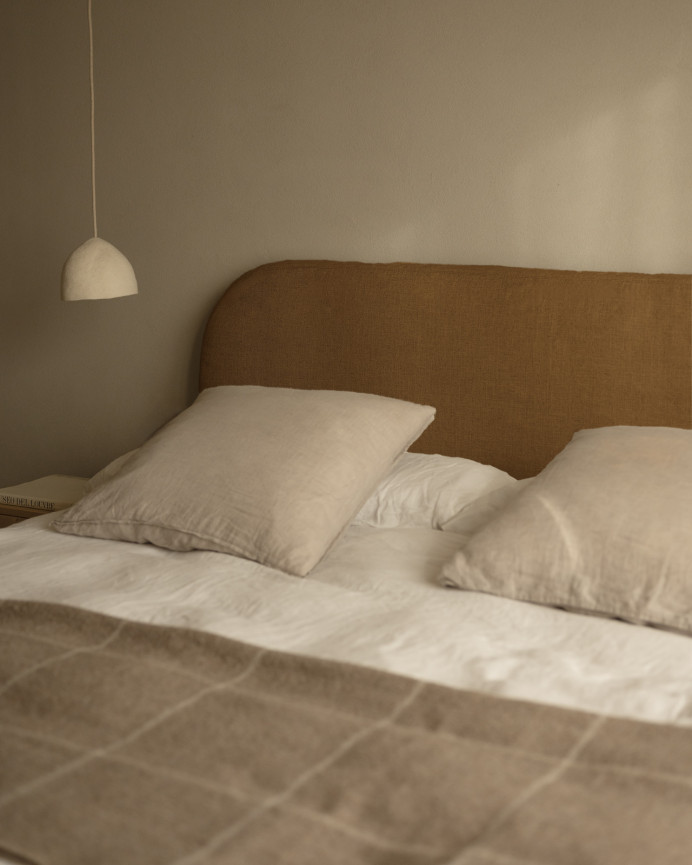 Linen headboard cover in terracotta color available in various sizes