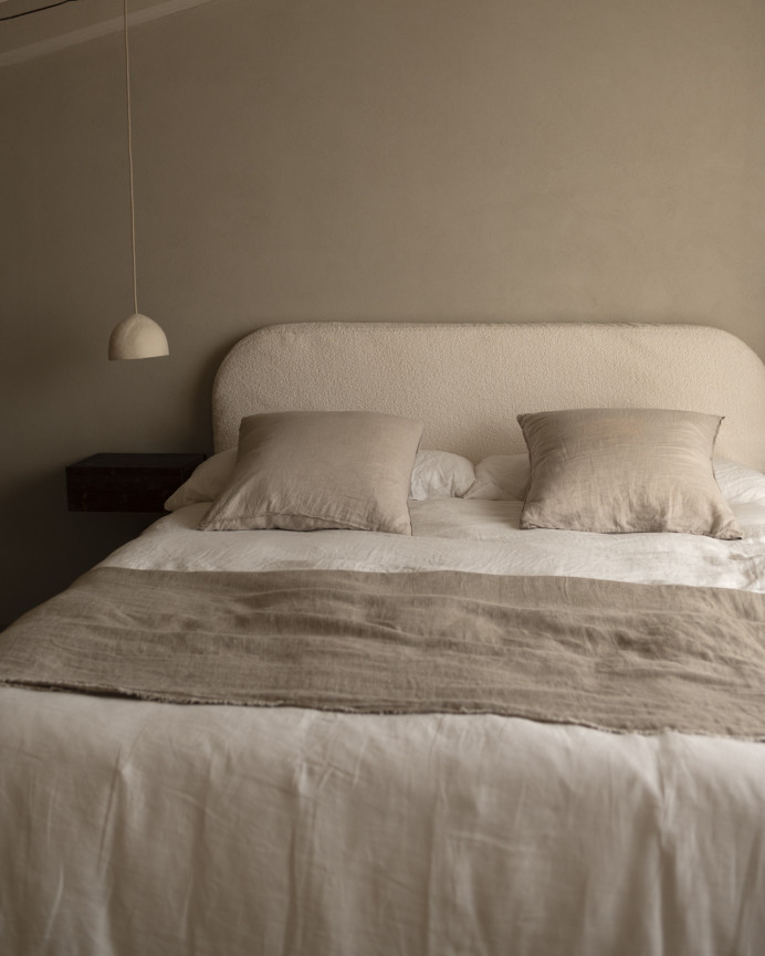 White bouclé headboard cover in various sizes.