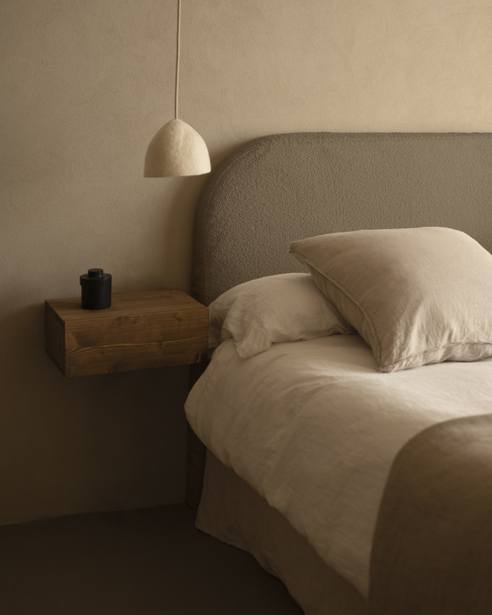 Brown bouclé headboard cover available in various sizes.