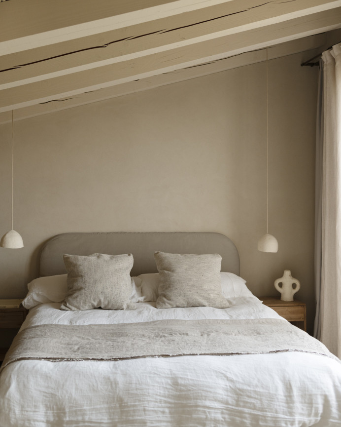 Upholstered headboard cover in brown taupe corduroy in various sizes.