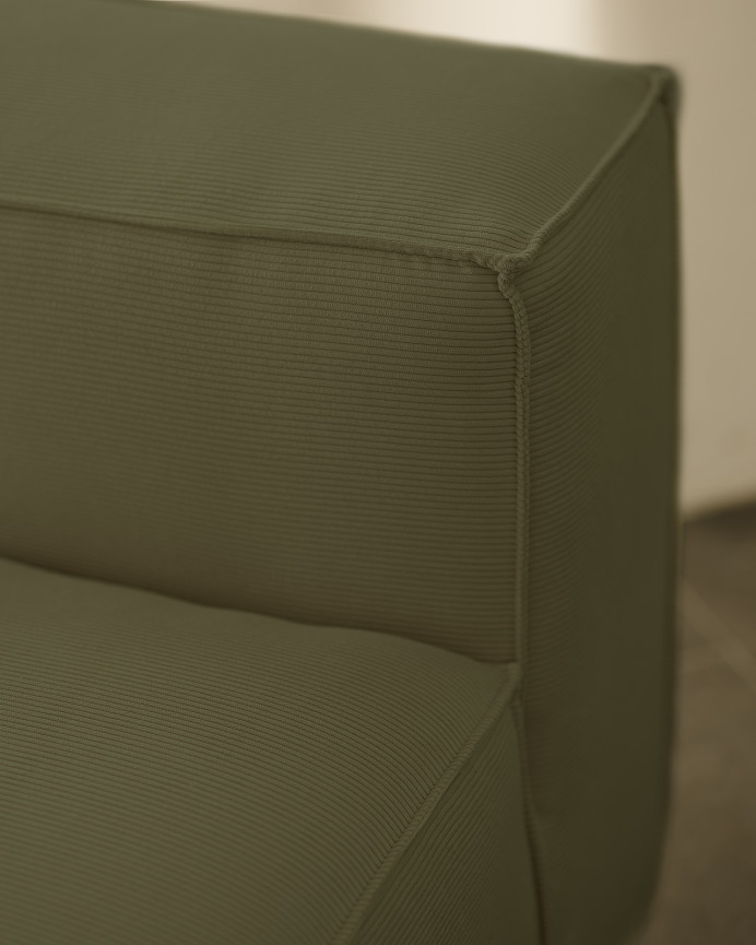 Green corduroy armchair measuring 110x90cm