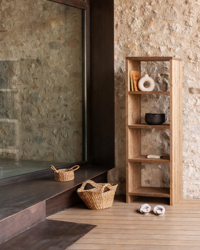 Solid wood dark oak tone shelf, 180x60cm.