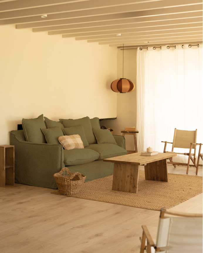 Cotton and linen sofa cover in green color, available in various sizes.