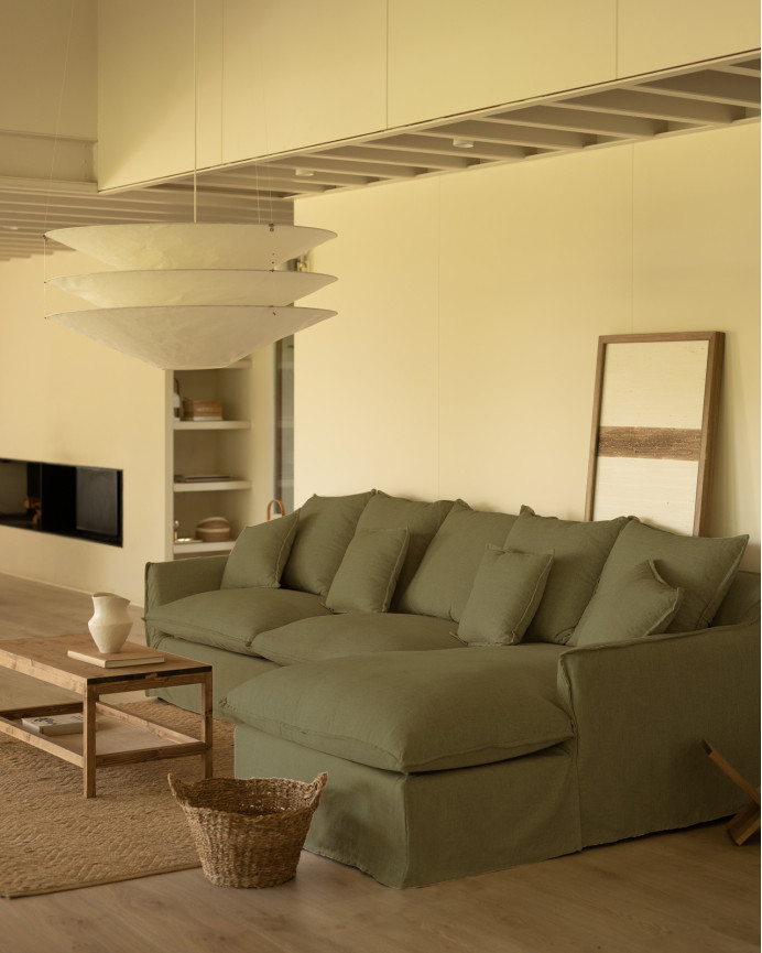 Sofa cover with right-hand chaise longue in green cotton and linen in various sizes