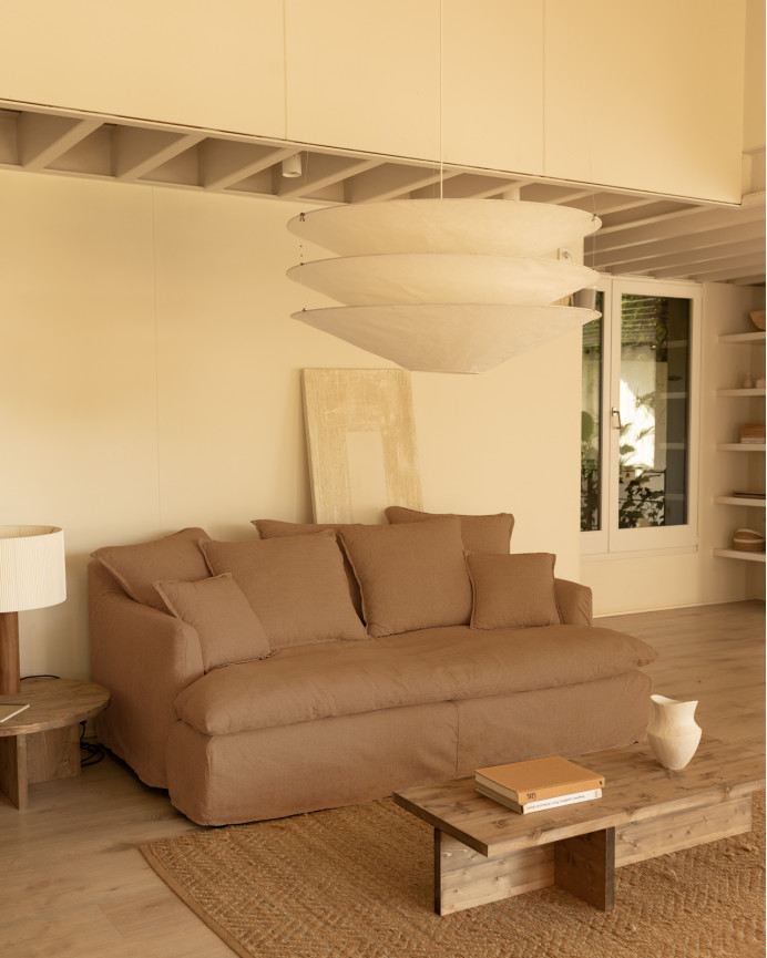 Sofa cover with medium depth in cotton and linen, brick color available in various sizes.