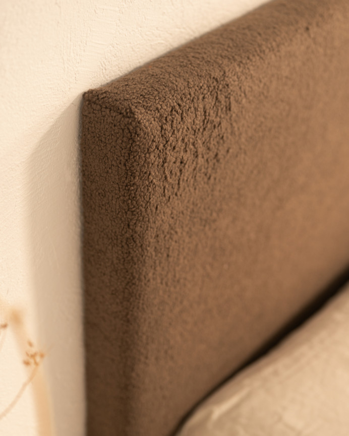 Cotton upholstered headboard in brown color in various sizes.