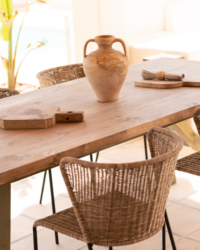 Solid wood dining table in various sizes, in a green tone.