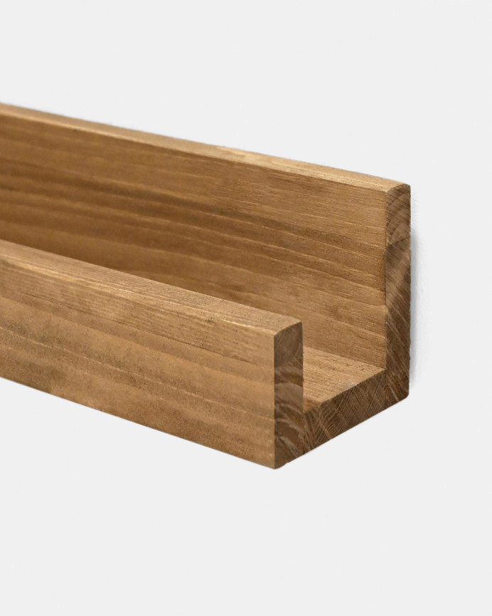 Pack of 4 solid wood floating shelves in dark oak tone, various sizes