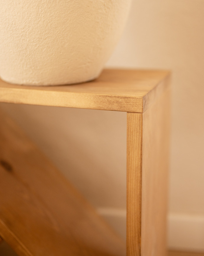 Pack 2 solid dark oak wood side tables in various sizes.