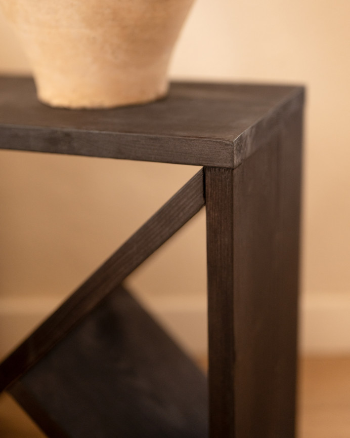 Pack 2 solid wood black-tone side tables in various sizes