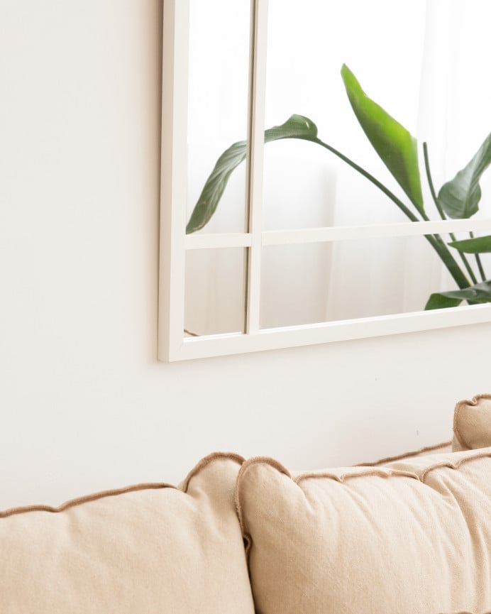 Rectangular wall mirror window type made with white finish wood