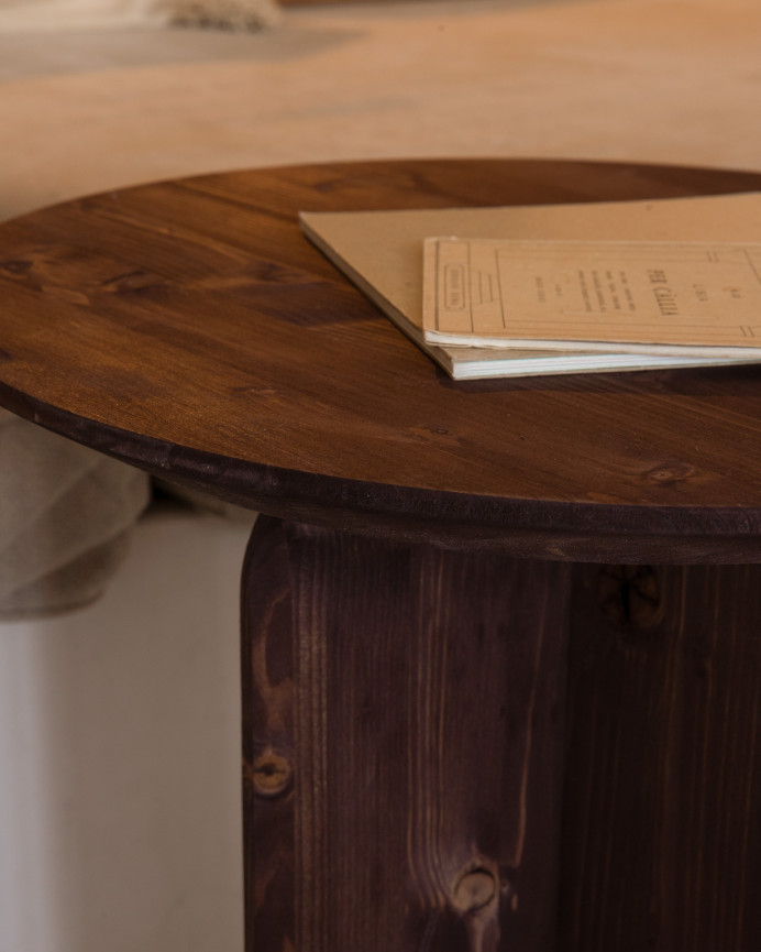 Solid wood side table in walnut tone, measuring 50x45cm.