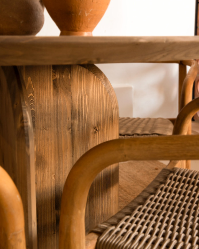 Round solid wood dining table in dark oak tone, 110cm.