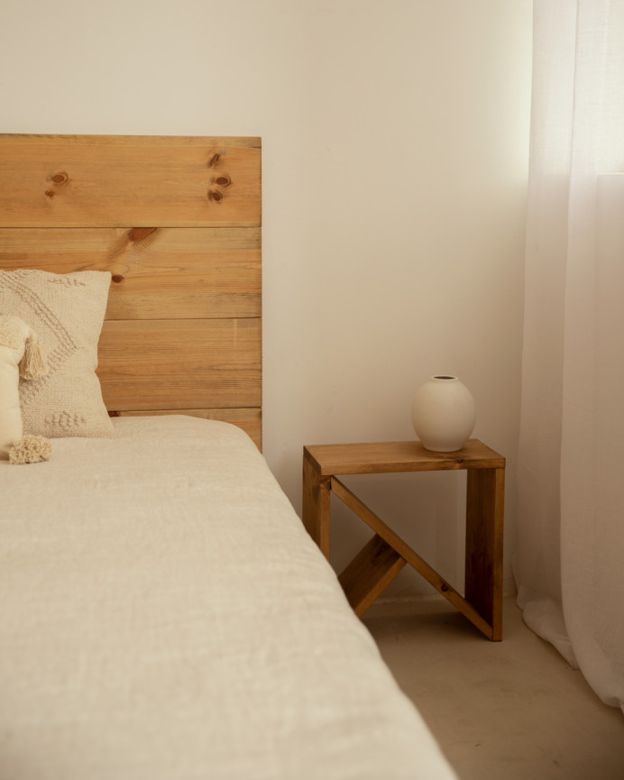 Pack headboard and solid oak bedside tables in dark oak tone in various sizes.