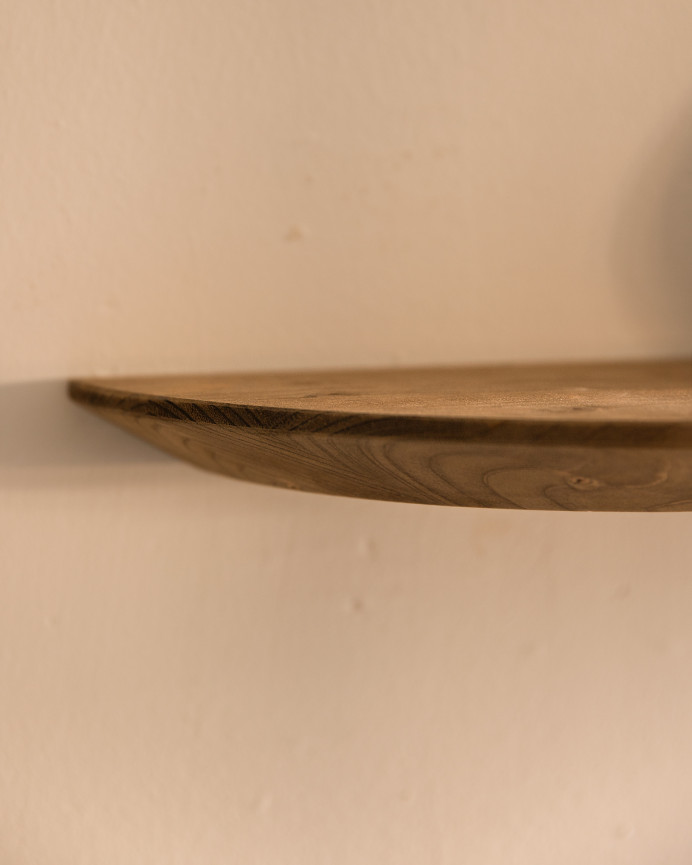 Rounded floating solid wood shelf in dark oak tone various sizes.