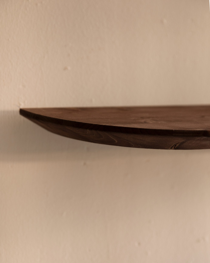Pack of 3 floating rounded solid wood shelves in walnut tone, various sizes.