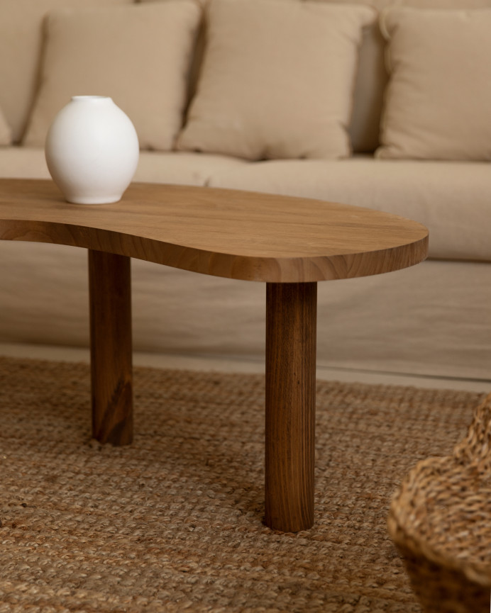 Solid wood organic-shaped coffee table in dark oak tone of various sizes