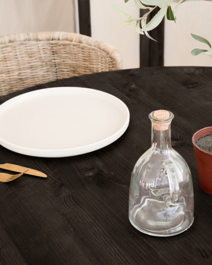 Round solid wood dining table in black tone with a diameter of 110cm
