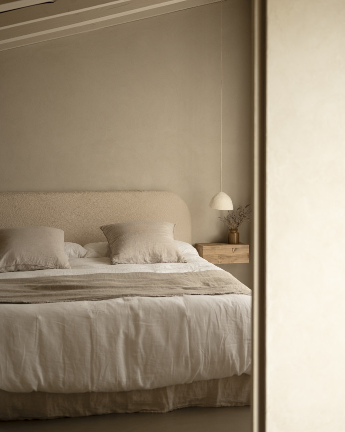 Upholstered removable beige bouclé headboard in various sizes