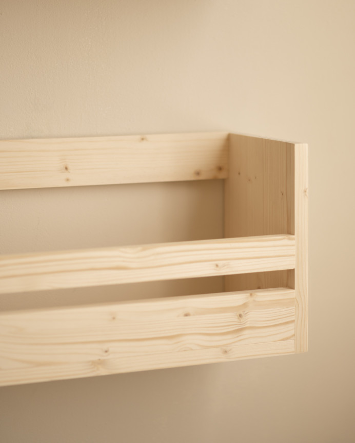Solid wood shoe rack in natural tone available in various sizes.