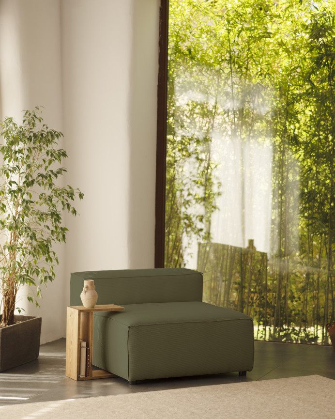 Green corduroy armchair measuring 110x90cm