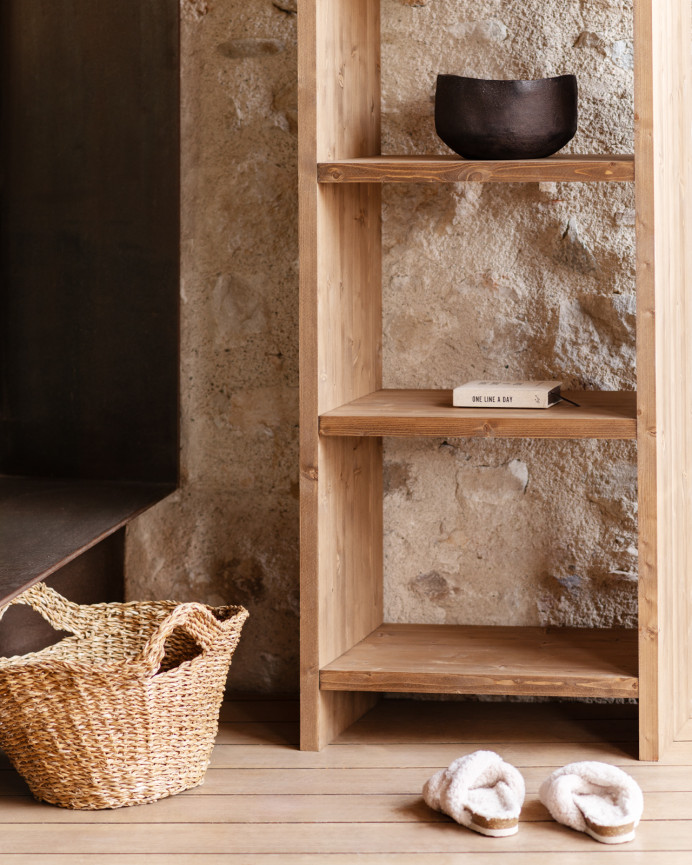 Solid wood dark oak tone shelf, 180x60cm.