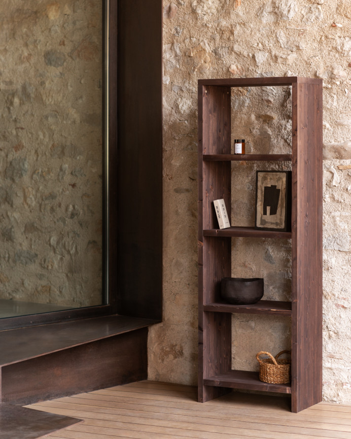 Solid walnut tone wooden shelf measuring 180x60cm