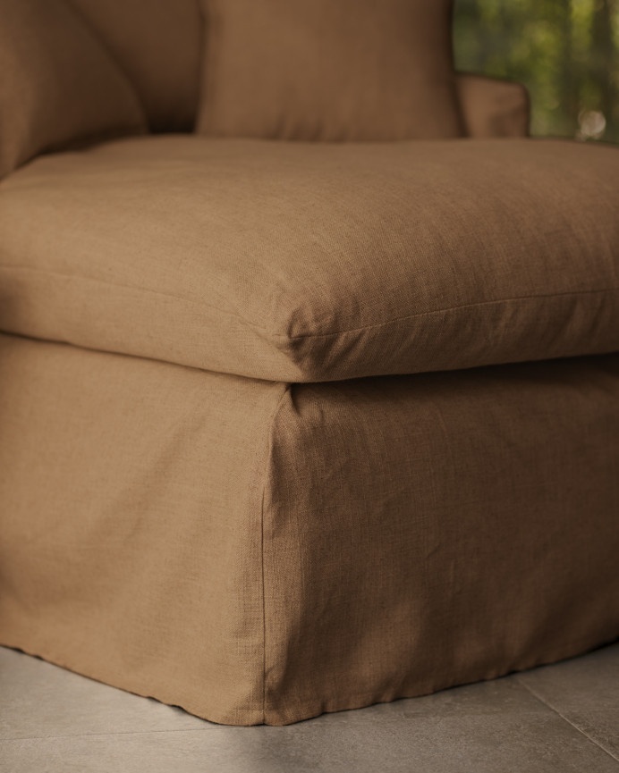 Cotton and linen armchair cover in terracotta color, 115x170cm.