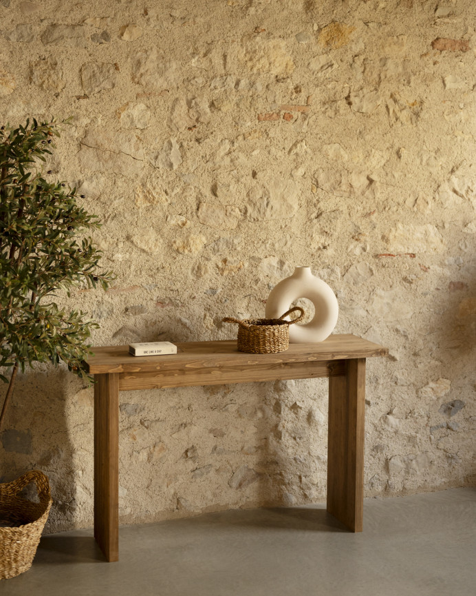 Solid dark oak wood console table measuring 120x80cm.