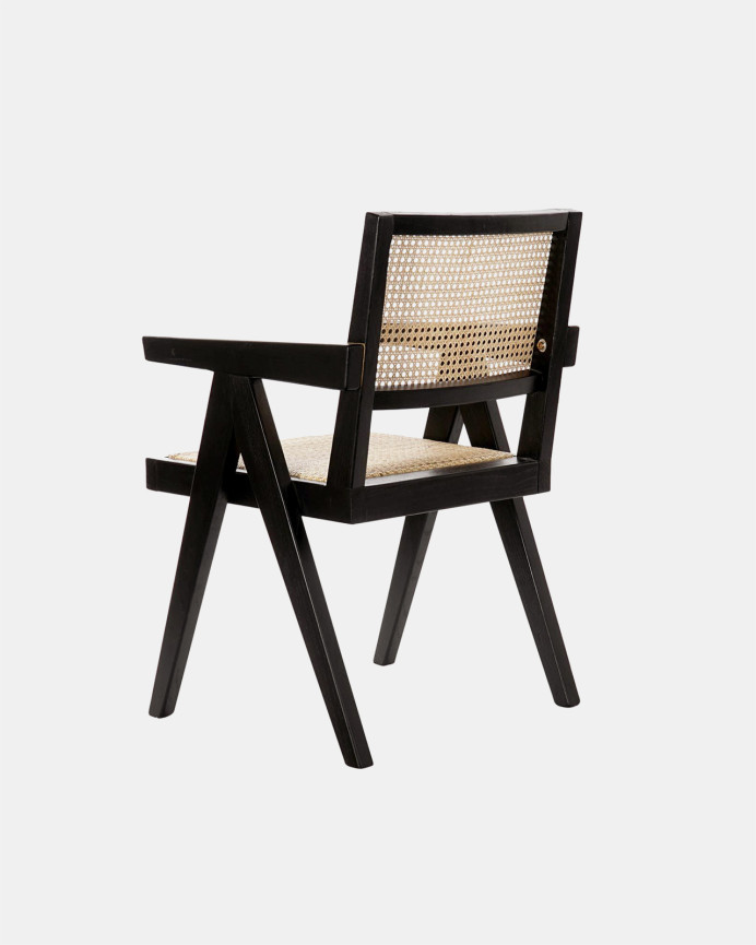 Elm wood armchair with black rattan seat and backrest measuring 86x57cm.