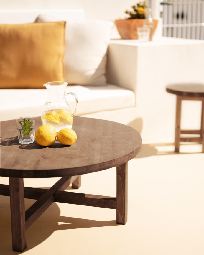 Solid wood round walnut finish coffee table available in various sizes