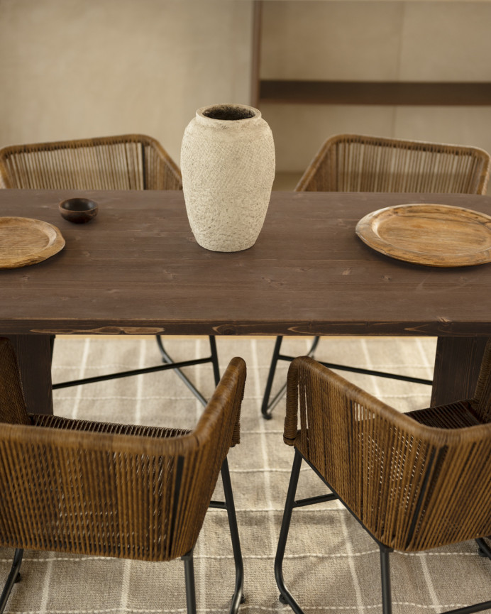 Solid wood dining table in walnut tone available in various sizes.
