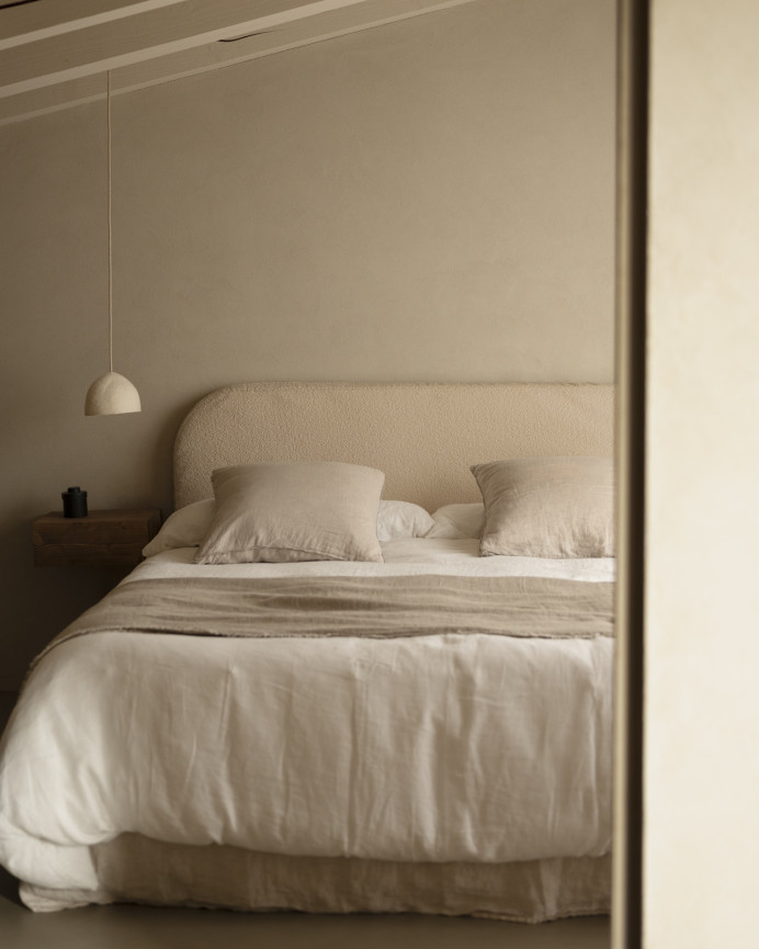 Upholstered removable beige bouclé headboard in various sizes
