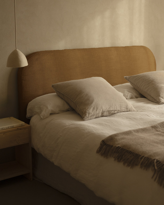 Linen headboard cover in terracotta color available in various sizes