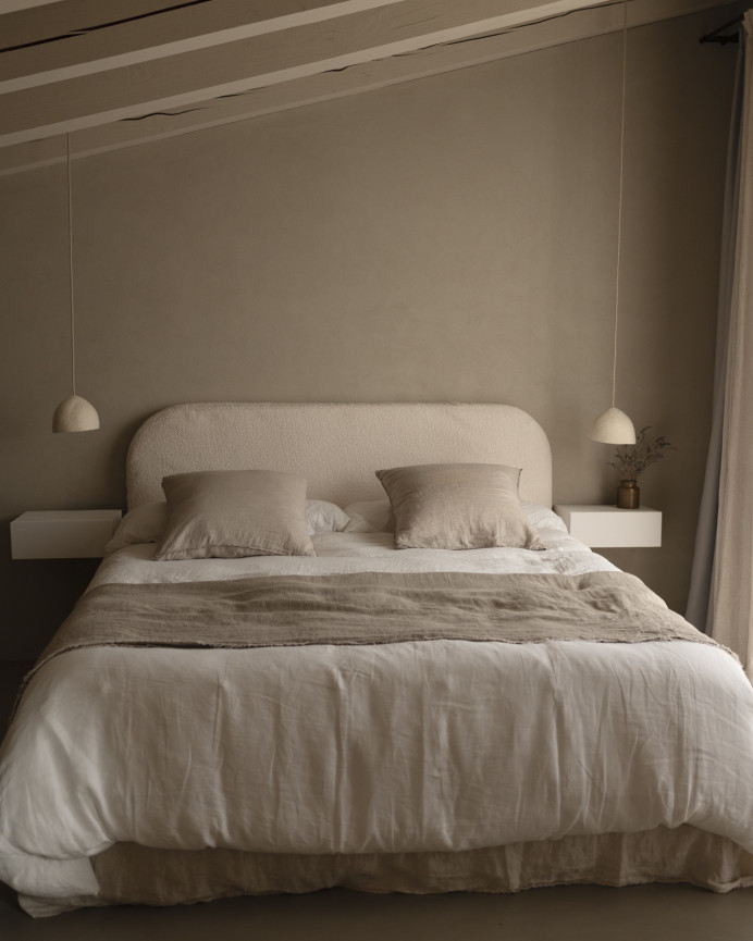 White bouclé headboard cover in various sizes.
