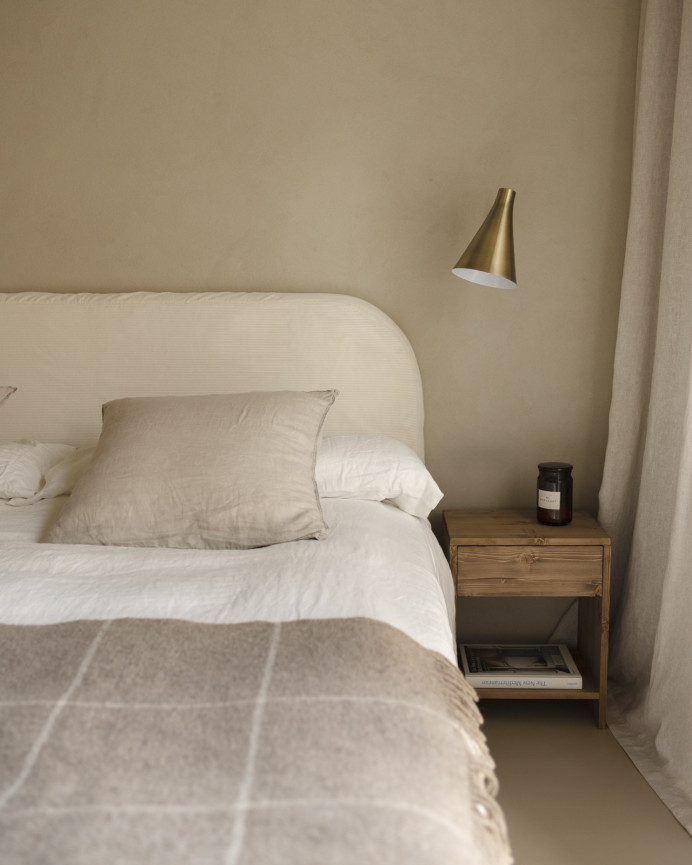 Beige corduroy headboard cover available in various sizes