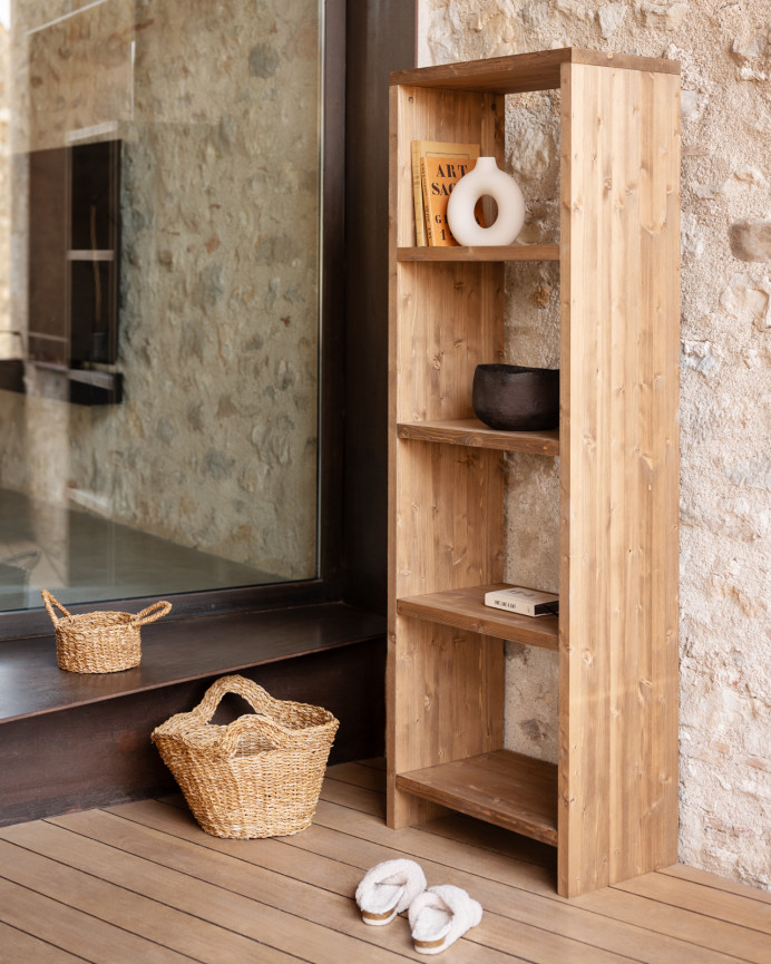 Solid wood dark oak tone shelf, 180x60cm.