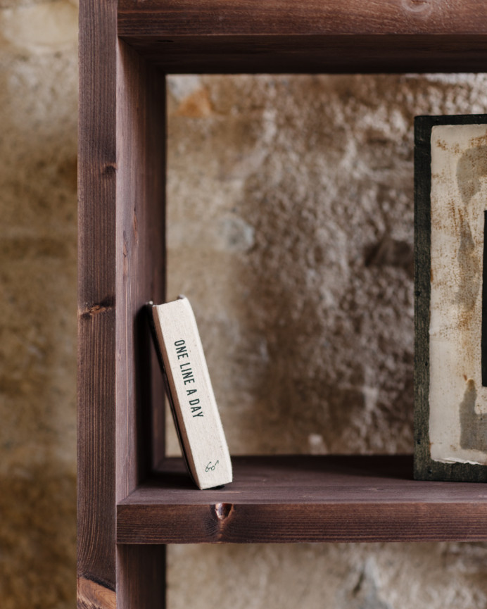 Solid walnut tone wooden shelf measuring 180x60cm
