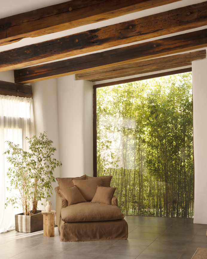 Cotton and linen armchair cover in terracotta color, 115x170cm.