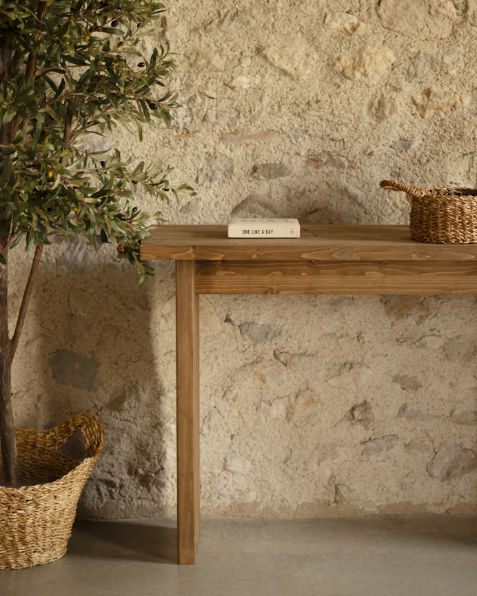 Solid dark oak wood console table measuring 120x80cm.