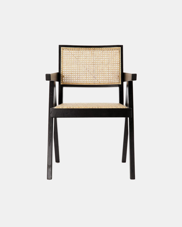 Elm wood armchair with black rattan seat and backrest measuring 86x57cm.