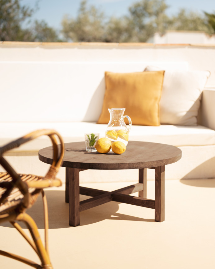 Solid wood round walnut finish coffee table available in various sizes