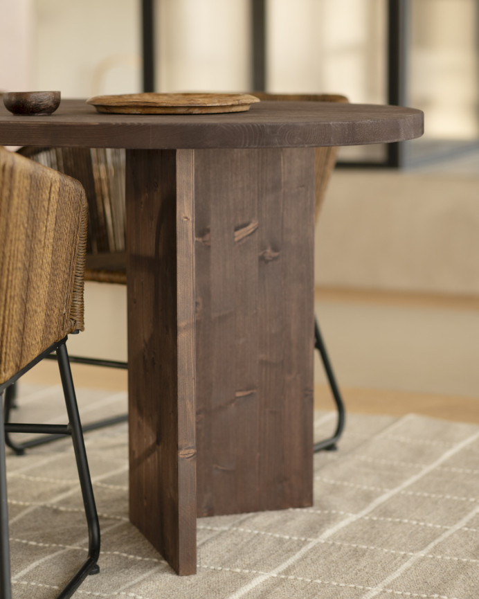 Solid wood dining table in walnut tone available in various sizes.