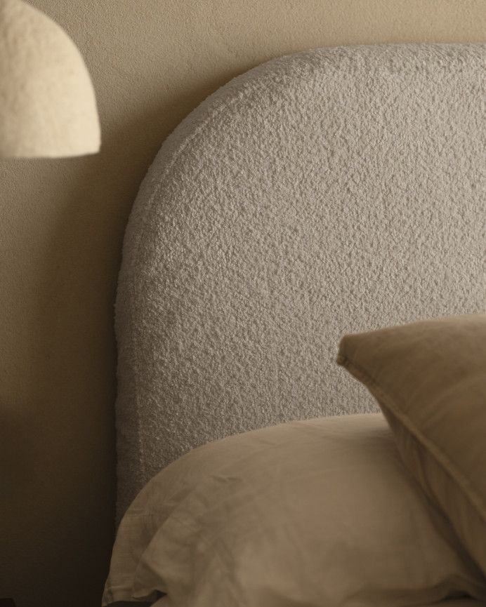 Light gray bouclé headboard cover available in various sizes.