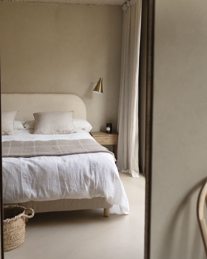 Beige corduroy headboard cover available in various sizes