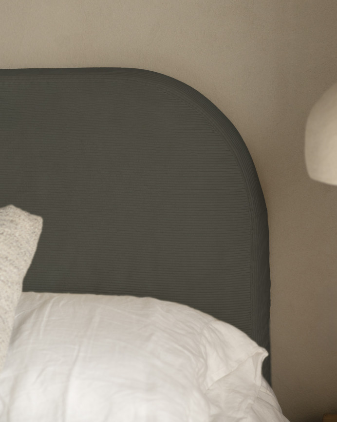 Dark gray velvet headboard cover available in various sizes