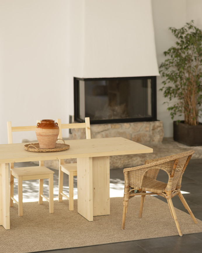 Solid wood dining table in a natural tone available in various sizes